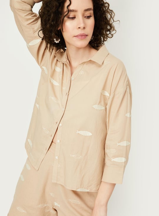 Women Embroidered High-Low Hem Shirt