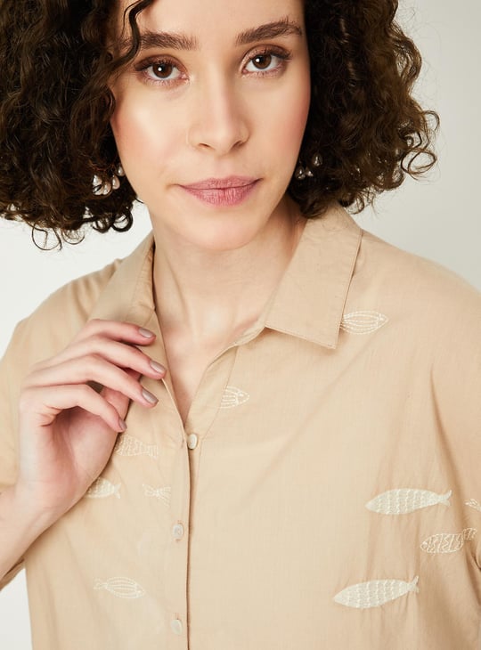 Women Embroidered High-Low Hem Shirt