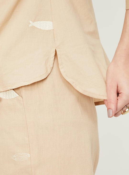 Women Embroidered High-Low Hem Shirt