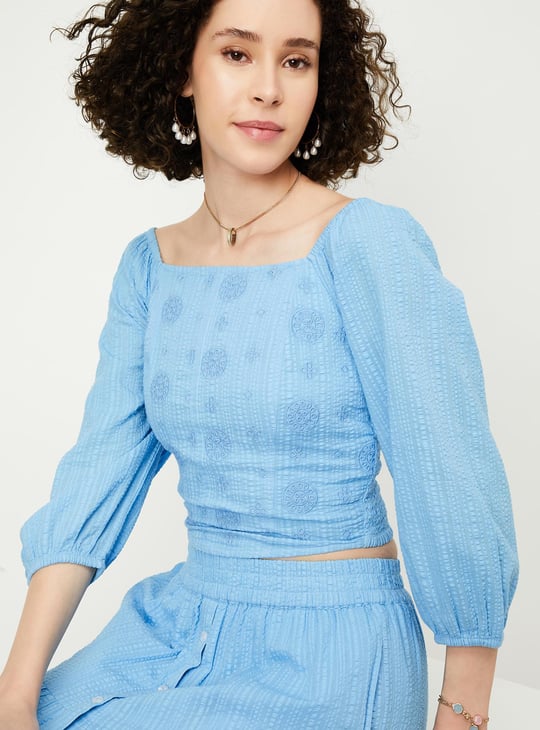 Women Embroidered Peasant Crop Top