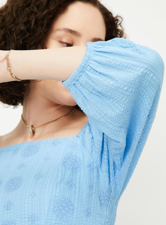 Women Embroidered Peasant Crop Top