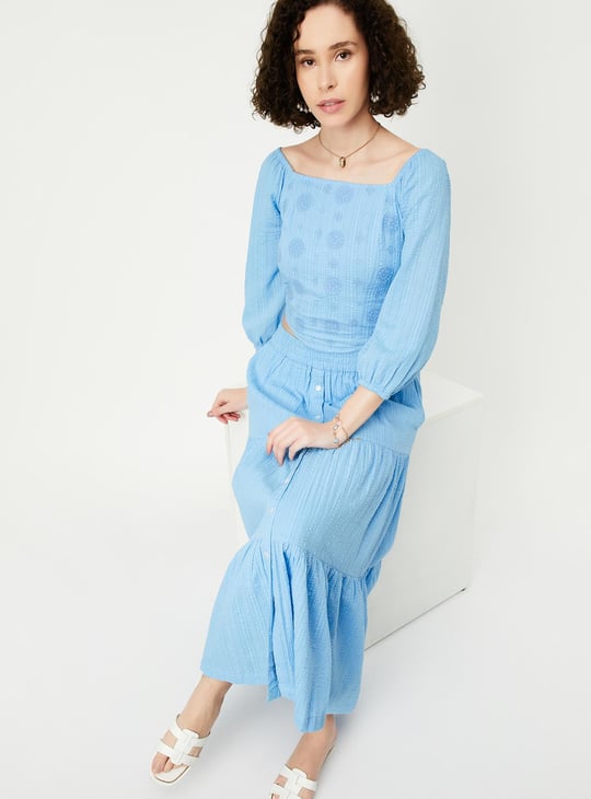 Women Embroidered Peasant Crop Top