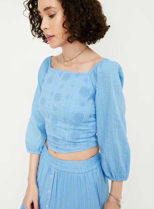 Women Embroidered Peasant Crop Top