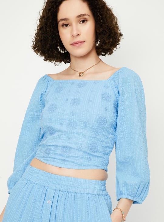 Women Embroidered Peasant Crop Top
