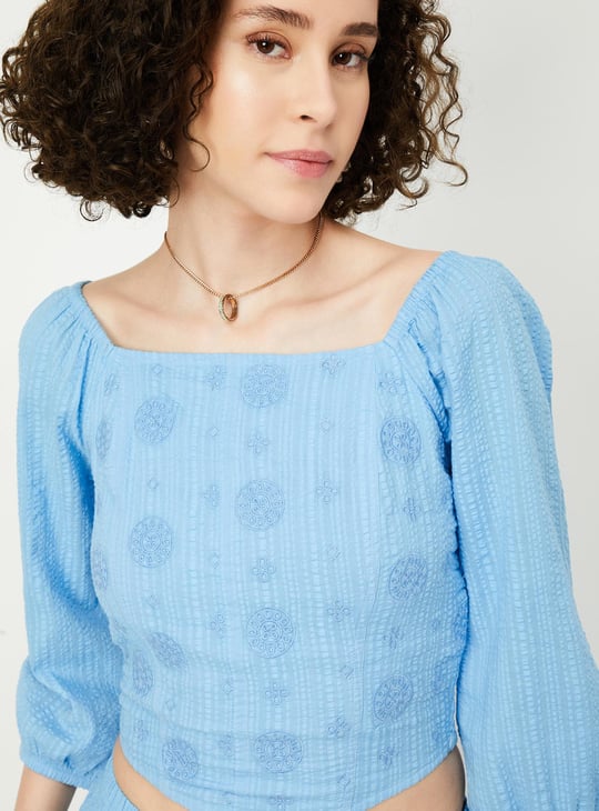 Women Embroidered Peasant Crop Top