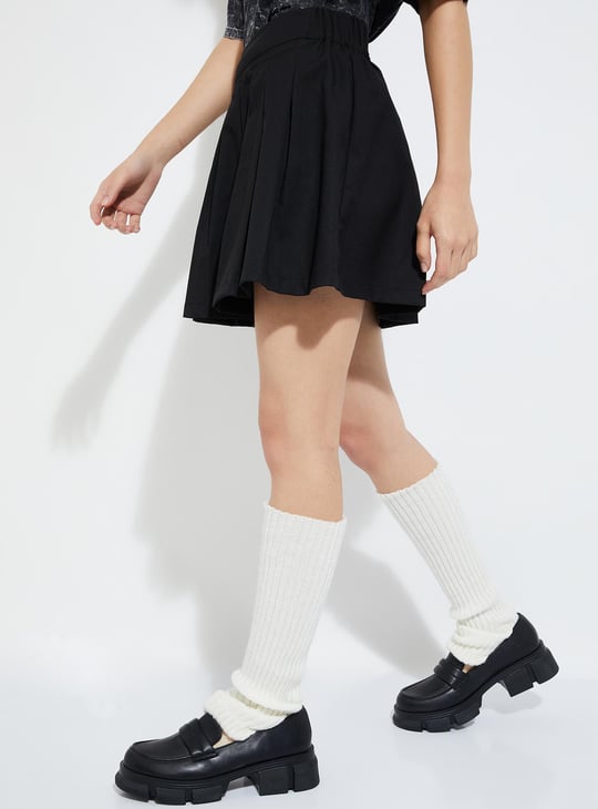 URB_N Women Solid Pleated Mini Skirt