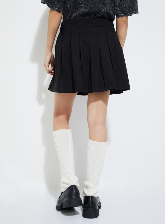 URB_N Women Solid Pleated Mini Skirt