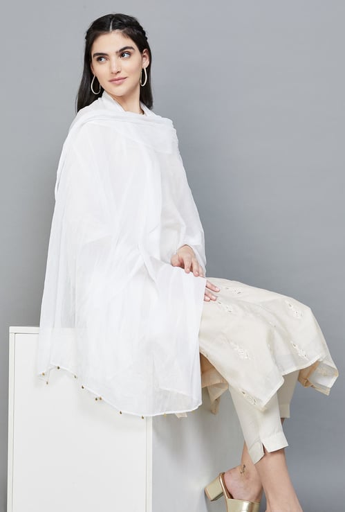MELANGE Solid Dupatta with Embellished Border