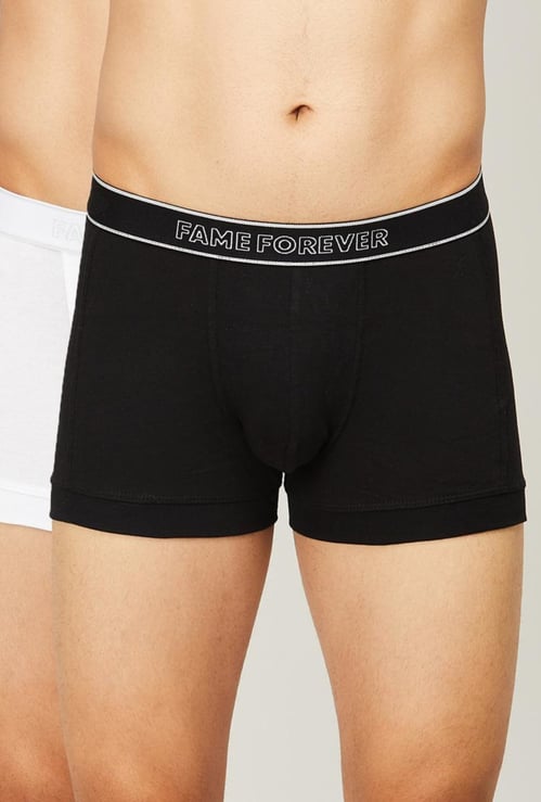 FAME FOREVER Men Solid Elasticated Waist Trunks - Pack of 2