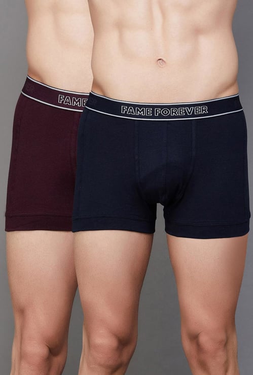 FAME FOREVER Men Solid Elasticated Waist Trunks - Pack of 2