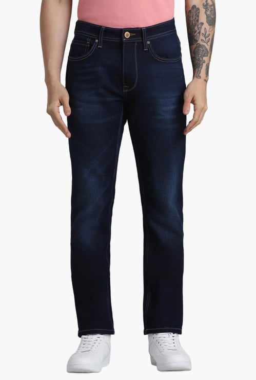 JACK & JONES Men Stonewashed Regular Straight Dark Jeans