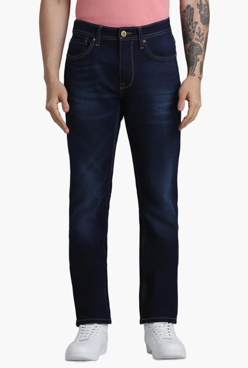 JACK & JONES Men Stonewashed Regular Straight Dark Jeans