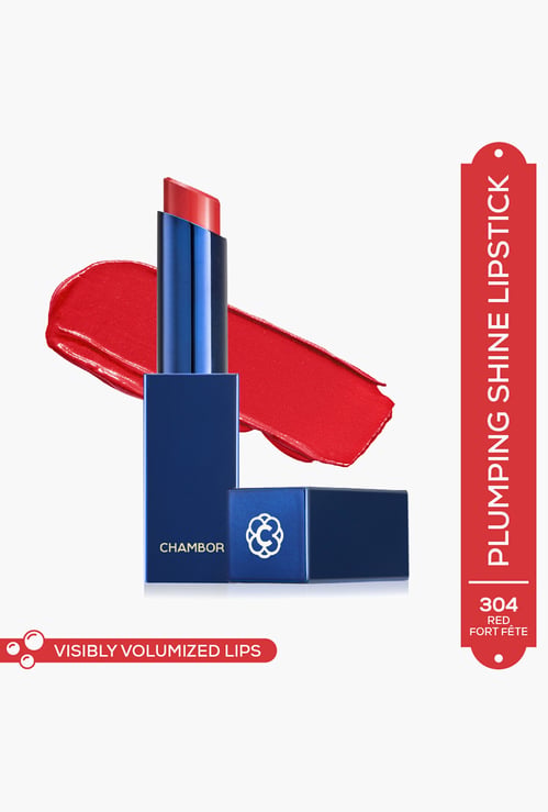 CHAMBOR Colour Studio Tres Shine Plump Lipstick - Red Fort Fete - 3g