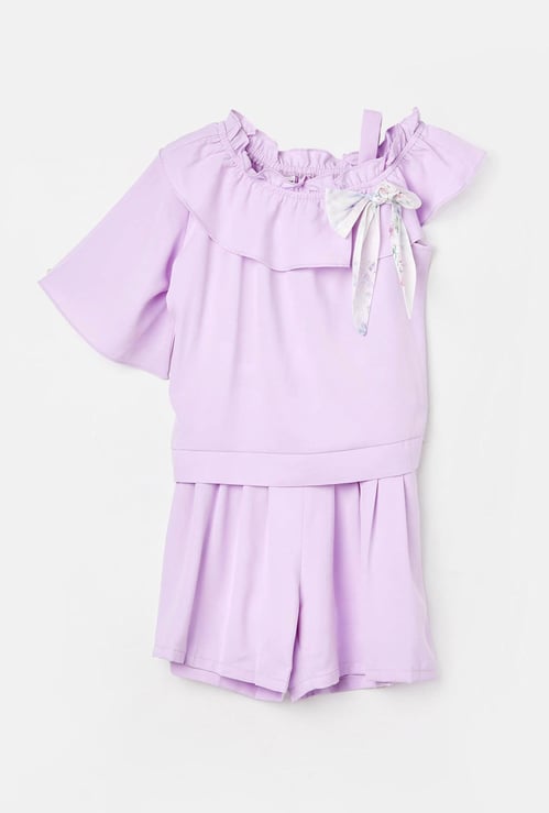 PEPPERMINT Girls Solid Top with Shorts Set