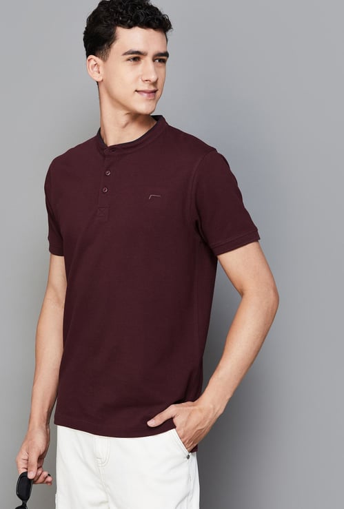 FAME FOREVER Solid Band Collar T-shirt