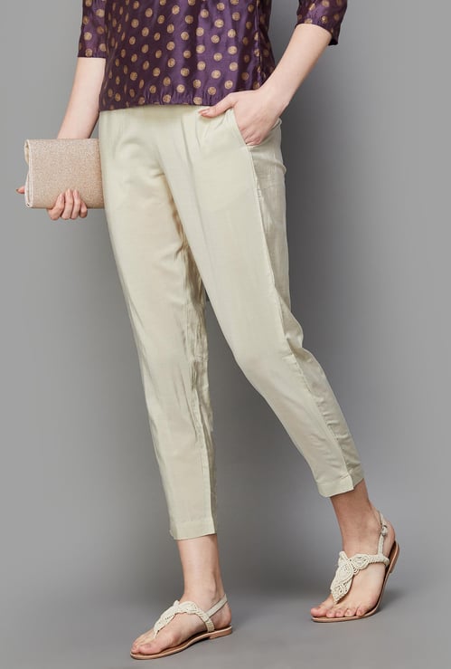 MELANGE Women Solid Elasticated Straight Pants