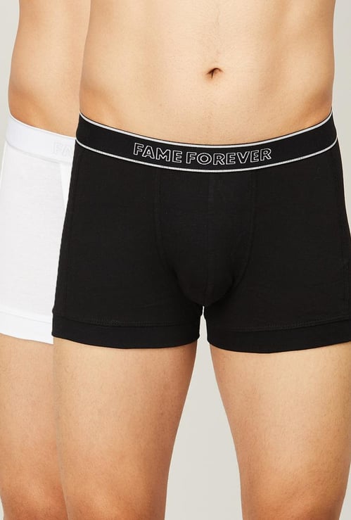 FAME FOREVER Men Solid Elasticated Waist Trunks - Pack of 2