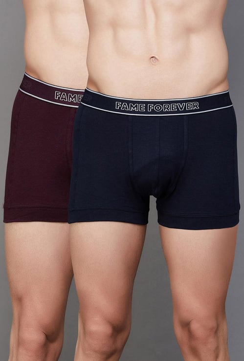 FAME FOREVER Men Solid Elasticated Waist Trunks - Pack of 2