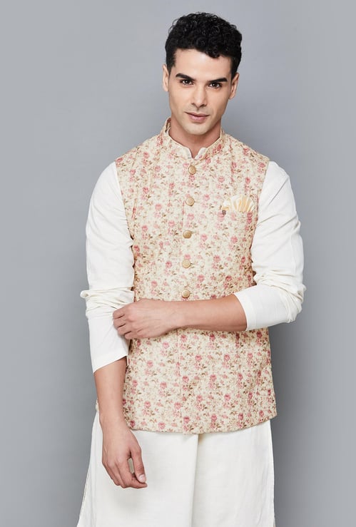 MANYAVAR Men Floral Printed Nehru Jacket