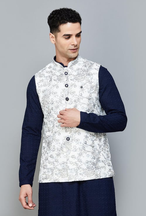 MANYAVAR Men Printed Band-Collared Nehru Jacket