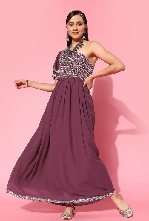 LIBAS Women Embroidered One-Shoulder Maxi Dress