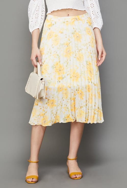 CODE Women Floral Printed A-Line Midi Skirt