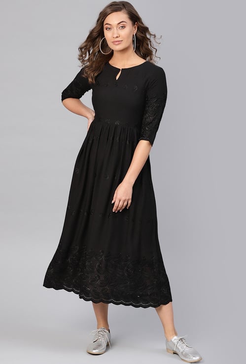 LIBAS Women Embroidered A-Line Dress