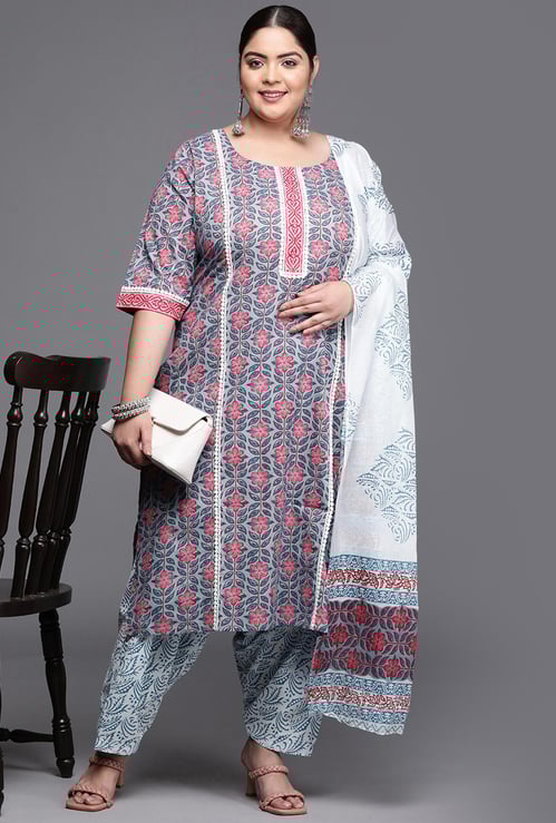 EXTRA LOVE BY LIBAS Women Printed Cotton Straight Kurta Set
