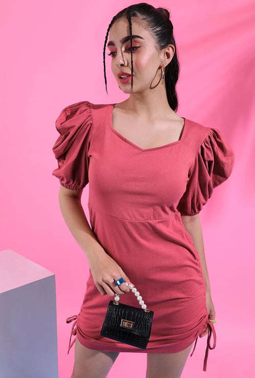 CAMPUS SUTRA Women Solid Dress With Ruched Detail