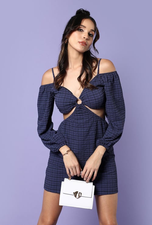 CAMPUS SUTRA Women Checked Cutout Mini Dress