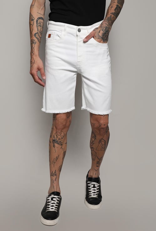 CAMPUS SUTRA Men Solid Shorts with Ripped Hem
