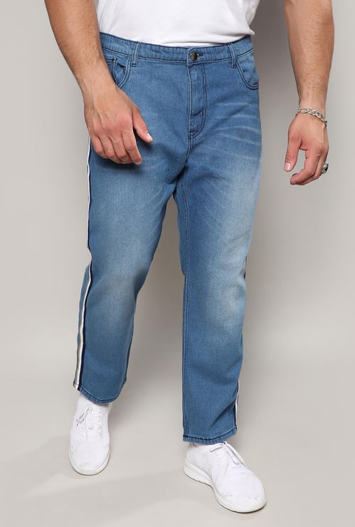 INSTAFAB PLUS Men Washed Side-Striped Regular Fit Jeans