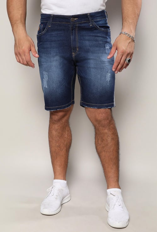 INSTAFAB PLUS Men Side-Striped Denim Shorts