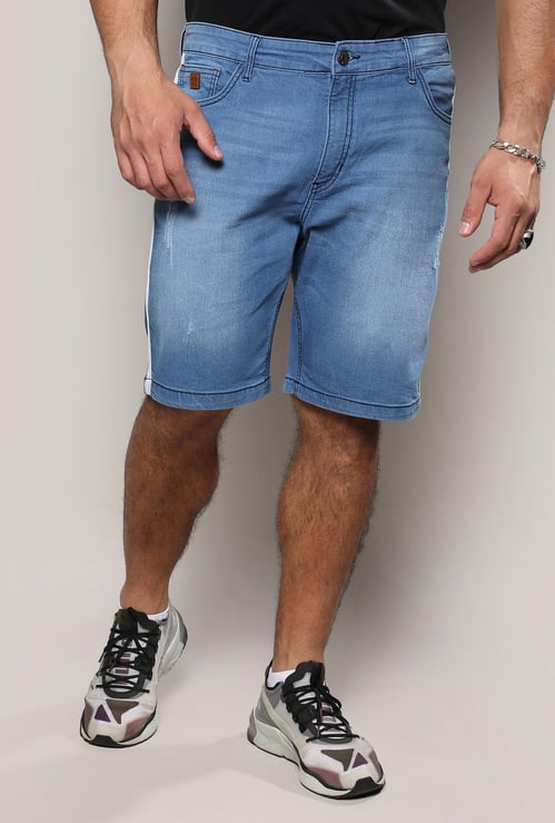 INSTAFAB PLUS Men Paneled Denim Shorts