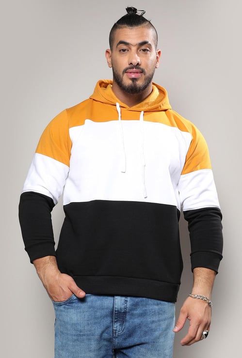 INSTAFAB PLUS Men Colourblocked Hooded Sweatshirt