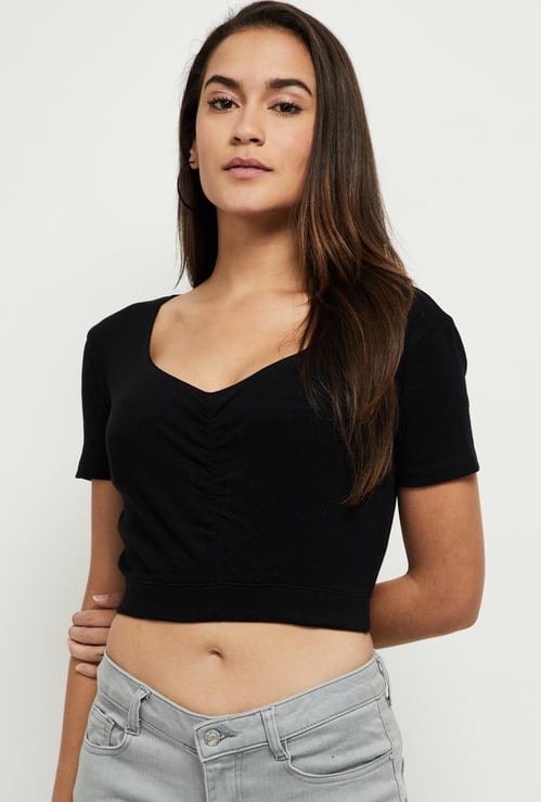 Women Ruched V-Neck Crop Top