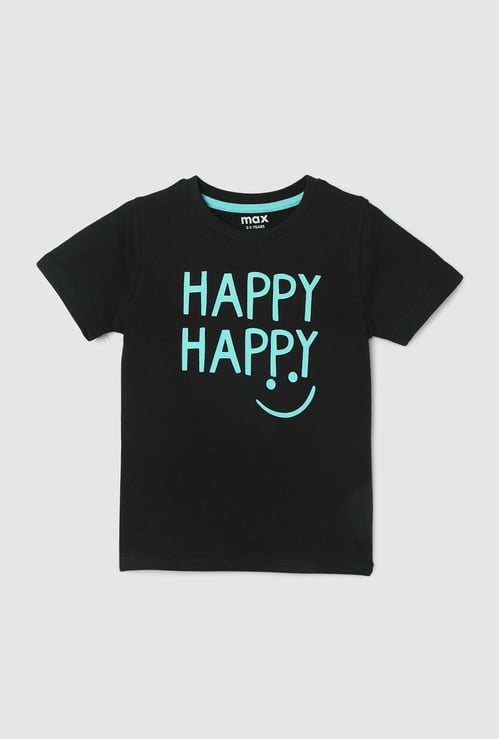 Boys Typographic Printed Pure Cotton T-shirt