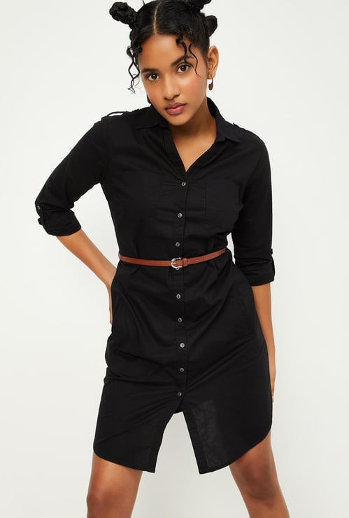 Women Solid Belted Tunic