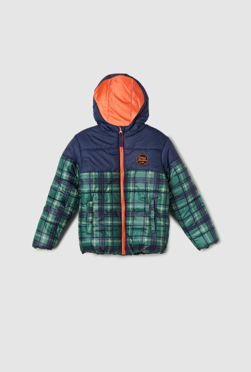 Boys Plaid Hooded Puffer Jacket