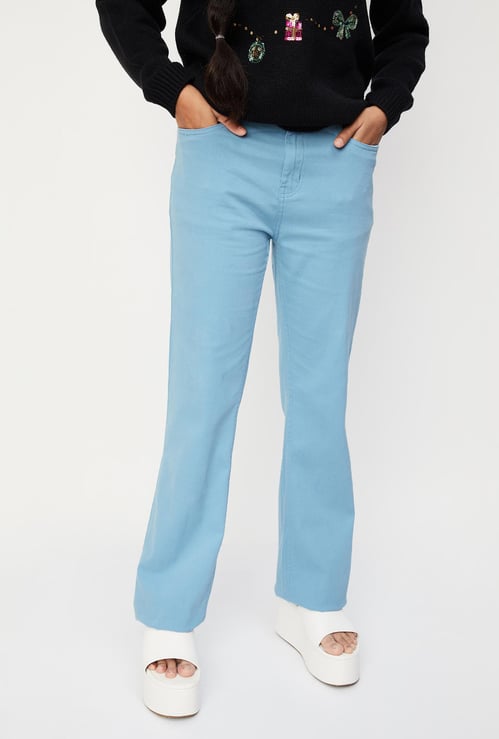 Girls Solid Full-Length Trousers