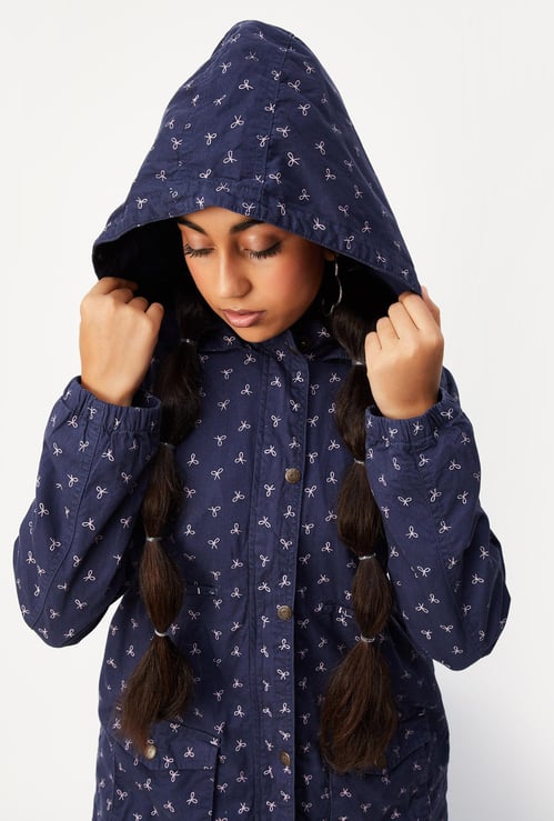 Girls Printed Hooded Jacket