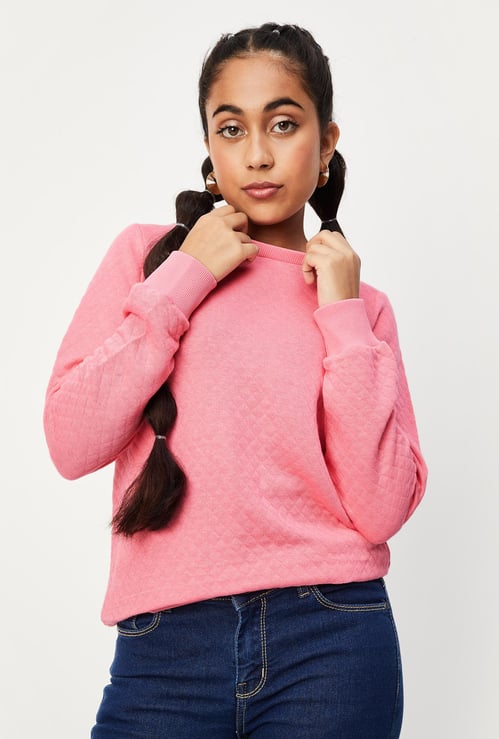 Girls Solid Quilted Sweatshirt