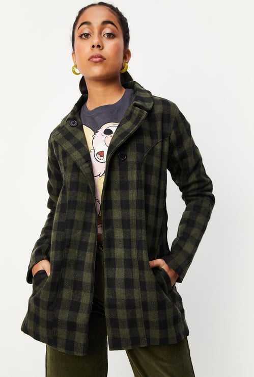 Girls Checked Full Sleeves Jacket