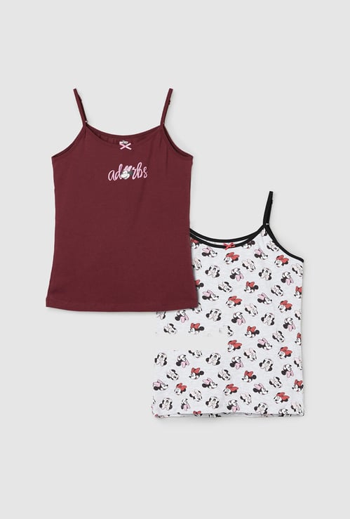 Girls Minnie Mouse Print Camisoles - Pack of 2