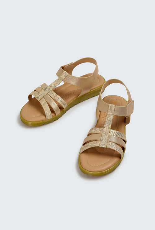 Girls Croc Embossed Ankle Strap Sandals