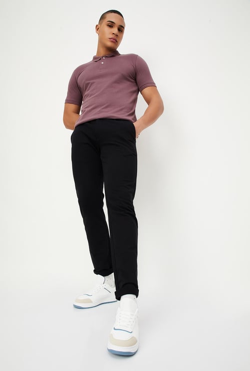 Men Slim Fit Solid Stretch Chinos