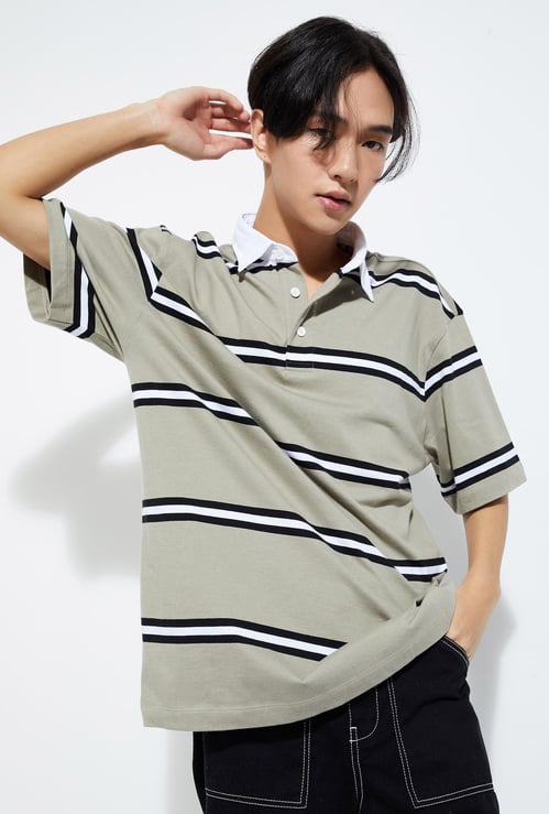 URB_N Men Oversized Striped Polo T-shirt