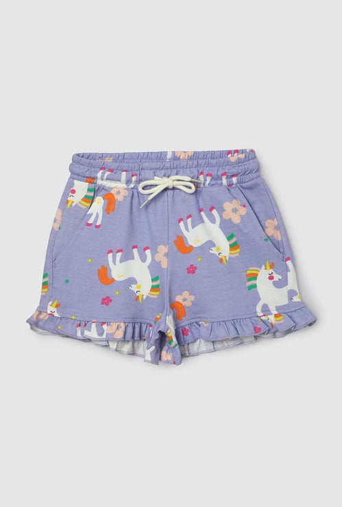 Girls Printed Shorts with Ruffled Hem