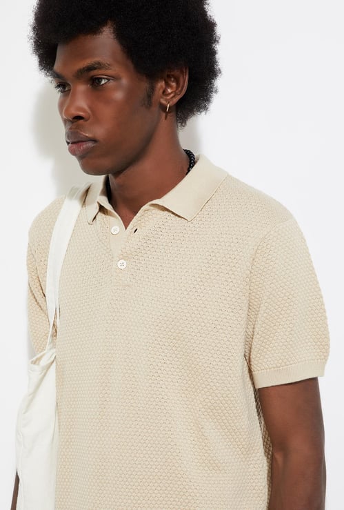 URB_N Men Slim Fit Flat Knit Polo T-shirt