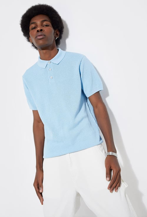 URB_N Men Slim Fit Flat Knit Polo T-shirt